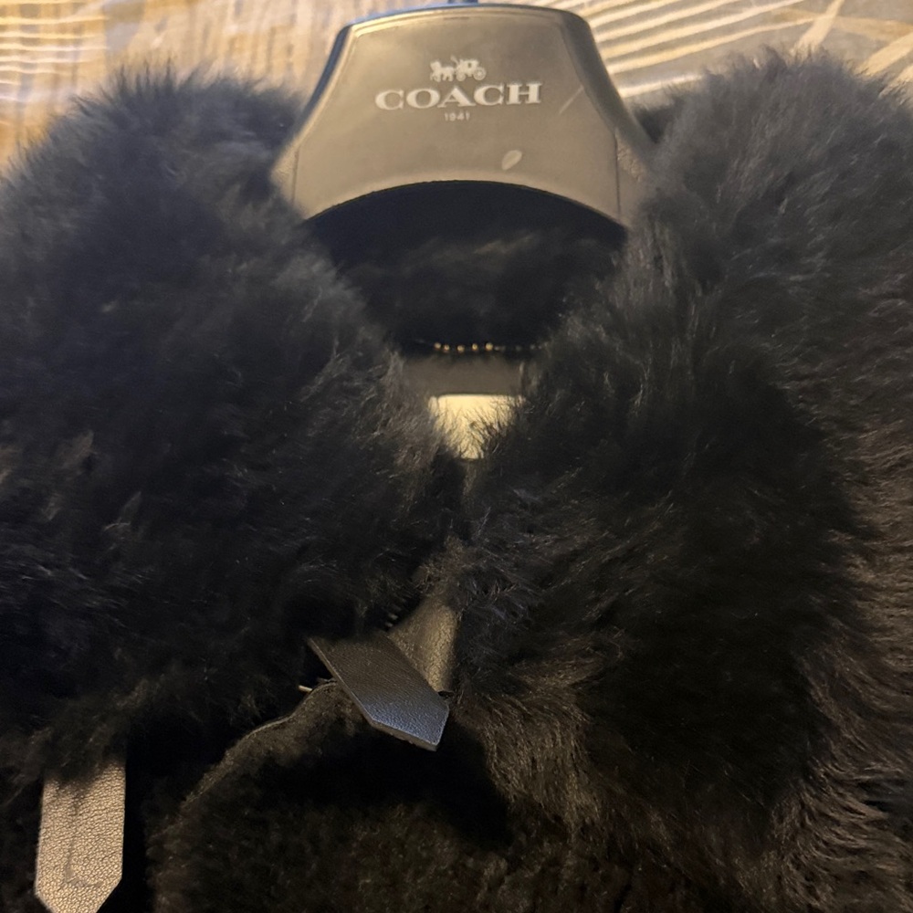 Coach Black Shearling Lamb Jacket with Leather Trim - Picture 4 of 5